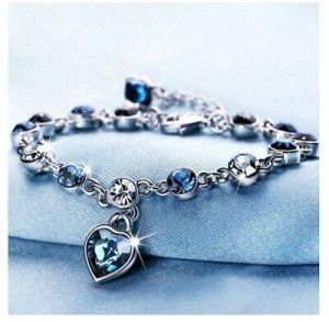 mywe I do shopping for clothes Classic ocean heart blue crystal bracelet for women alloy fashion simple Metal
