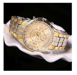 Fashion Men&#039;s Luxury Date Gold Dial Stainless Steel Analog Quartz Wrist Watch